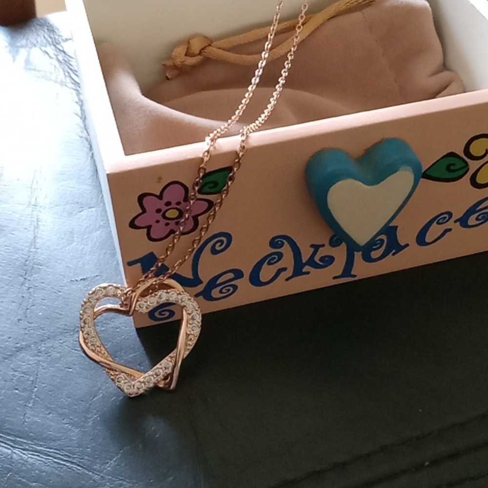 Double heart,rose gold-tone and CZ necklace
